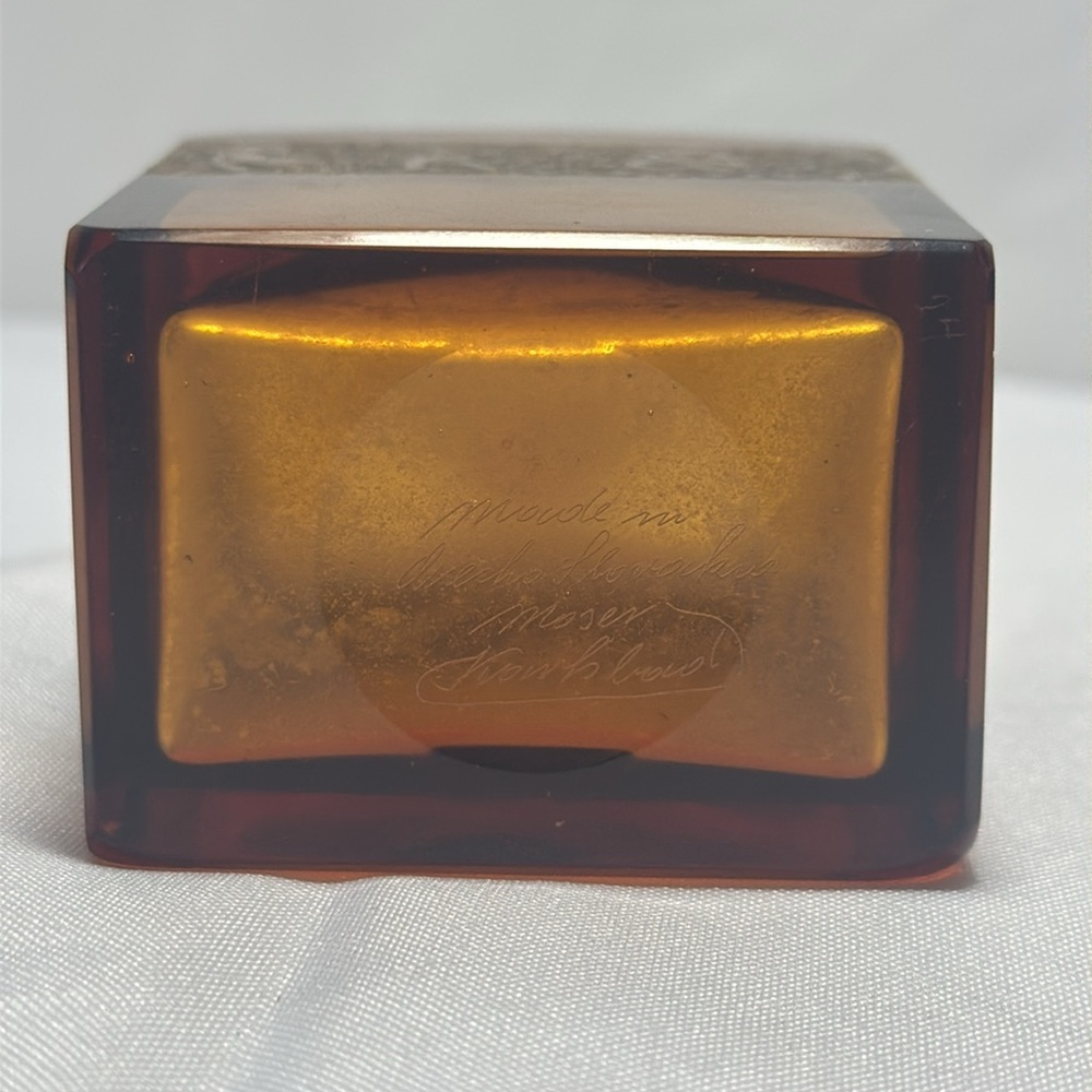 Moser Signed Art Nouveau Amber Glass Decorative Bottle - Picture 9 of 14